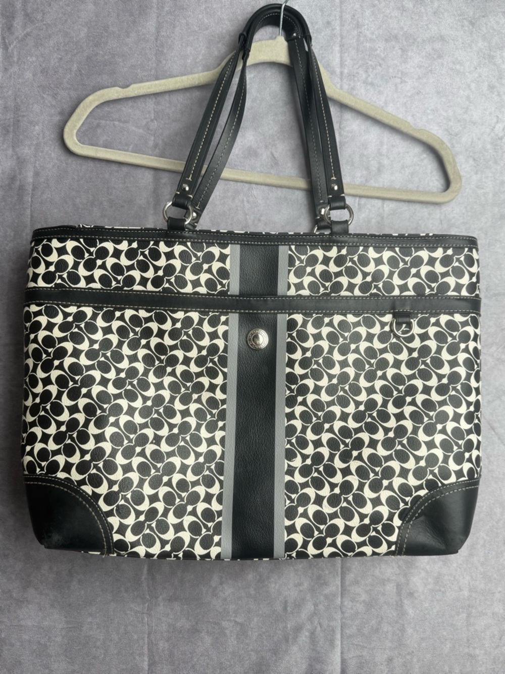 Coach Chelsea Heritage Stripe Tote Work Diaper Shoulde Bag Leather Canvas Large - Picture 6 of 9